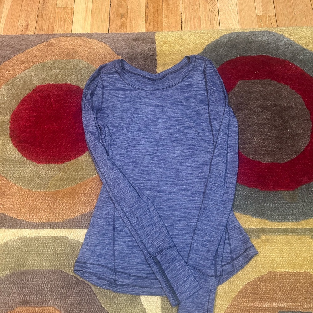 Lululemon 5 Mile Long Sleeve Shirt Blue Space Dye Cotton Material Size 4